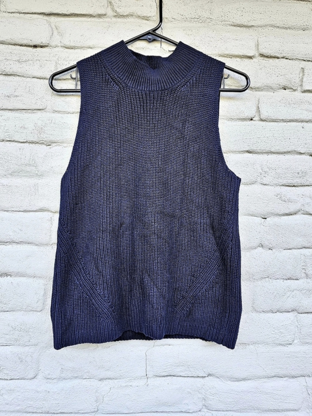 LOFT Sleeveless Mock Neck Knit Top in Blue Size Medium